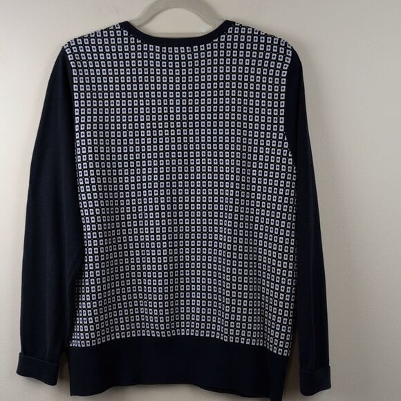 Lands' End Navy and White Patterned Supima Cotton Cardigan Sweater Size 18 - Picture 9 of 10